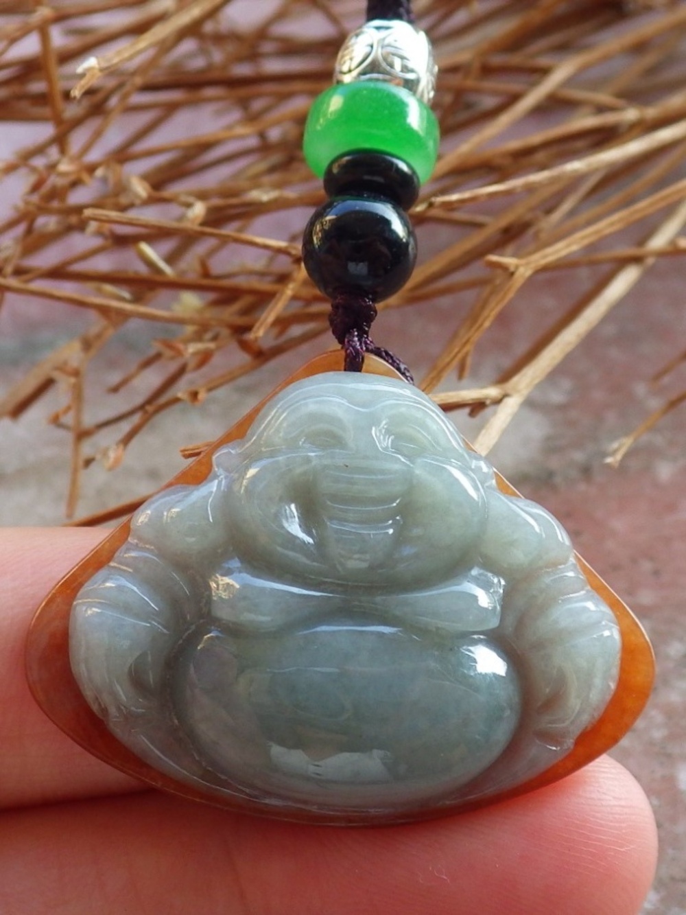 Certified Natural A Jade Jadeite Happy Buddha God Lucky Amulet Pendant Necklace